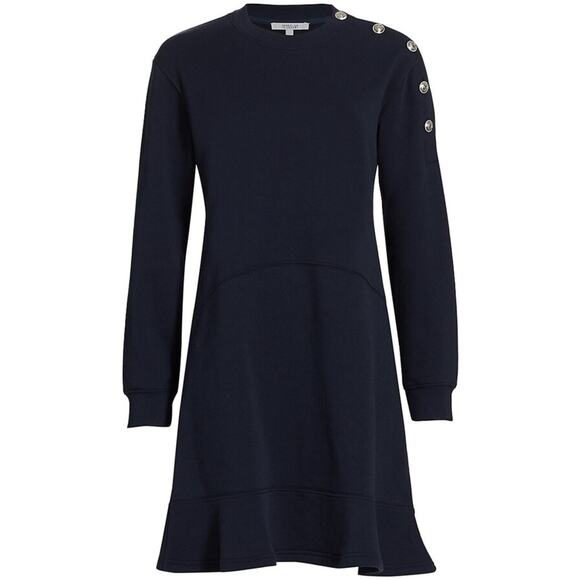 Derek Lam 10 Crosby Camden‎ Sweatshirt Dress Small Black Button Shoulder Casual - Picture 1 of 12